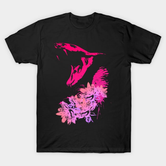 Cobra and Flowers - Pink T-Shirt by Scailaret